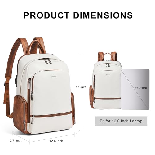 Leather Backpack for Women Men, Fits 16.0 Inch Laptop, Soft Vegan Leather Backpack for Travel and Daily Use, Beige - color: 3-1 Beige