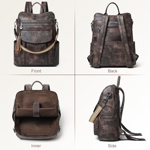 Shrrie Laptop Backpack for Women 15.6 inch,Travel Leather Backpack Purse Nurse Teacher Carry on Backpack Computer Bag,Professional Water-Resistant College Business Work Casual Daypack,Two-toned Coffee - color: Two-toned Coffee