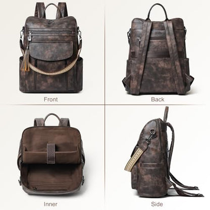 Shrrie Laptop Backpack for Women 15.6 inch,Travel Leather Backpack Purse Nurse Teacher Carry on Backpack Computer Bag,Professional Water-Resistant College Business Work Casual Daypack,Two-toned Coffee - color: Two-toned Coffee
