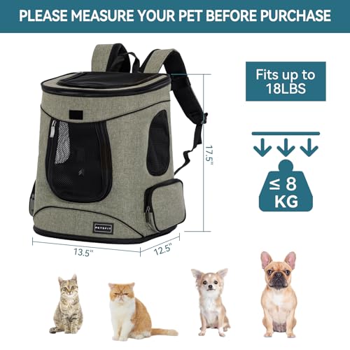 Petsfit Pet Backpack Carrier with Upgrade Waist Cushion Design to Better Fit The Waist, Suitable for Small and Medium Dogs Cats, and Rabbits up to 18 Pounds - color: AGreen