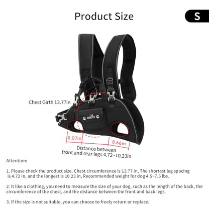 Wakytu Dog Backpack Carrier for Dogs,Dog Lift Harness,Adjustable Padded Breathable Straps for Dogs, Disabled, Joint Injuries, Arthritis,S - size: S（4.5-7.5lbs）