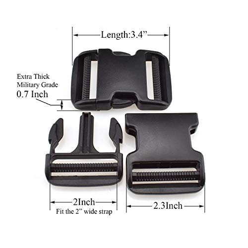 SGH Pro Extra Thick Hard Plastic Materials Military Grade Dual Adjustable Quick Side Release Buckles 2 Inch Wide 3 Pack Clips Snaps No Sewing Replacement for Nylon Strap Webbing Boat Cover Backpack - size: Extra Thick Dual Adjustable 2 inch 3 pieces