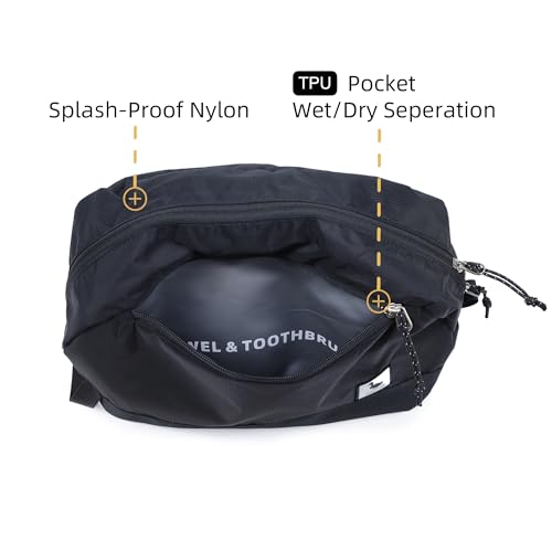 Travel Toiletry Bag 5L, Compact Travel Organizer with Waterproof TPU Wet/Dry Compartment - color: Black Stealth, size: 5L