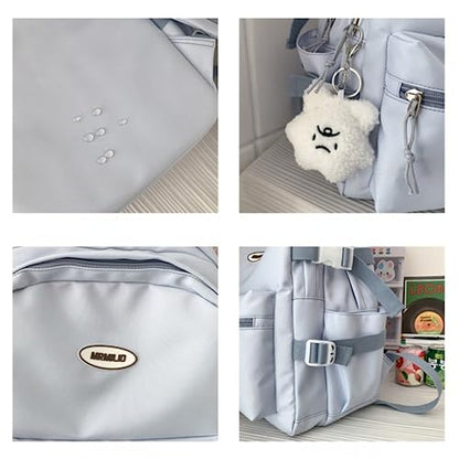 VTTDB Kawaii Backpack with Cute Accessories Casual Aesthetic Daypack Simple Laptop Bag Waterproof Travel Rucksack for Women (blue) - color: Blue