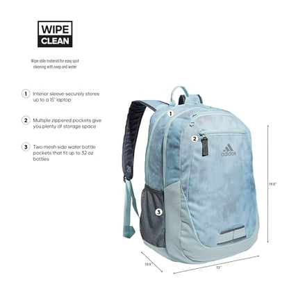 adidas Unisex Foundation Backpack for Laptop, Large Durable Athletic Gym Bag - color: Stone Wash Almost Blue-grey Two/Almost Blue/Silver Metallic, size: OSFA