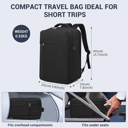 Kono 20L Casual Daypack, 40×20×25 cm, Airline Approved, 15.6" waterproof Laptop Backpack for Men & Women – Black - color: Black