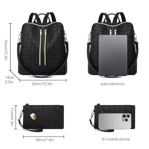 Makes Backpack Purse for Women PU Leather Travel Satchel Handbag Convertible Design Bag with Purse 2 Piece - color: Black Square