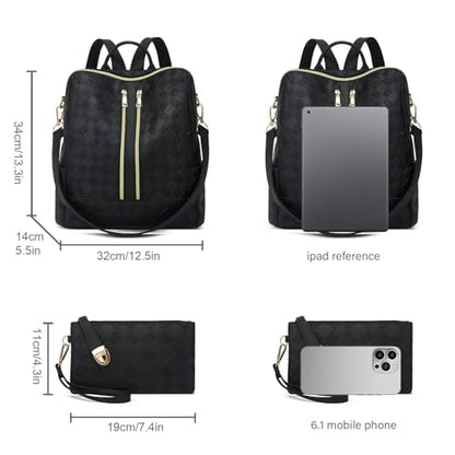 Makes Backpack Purse for Women PU Leather Travel Satchel Handbag Convertible Design Bag with Purse 2 Piece - color: Black Square