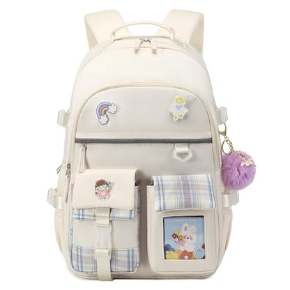Backpack for Girls, 15.6 Inch Laptop School Bag Kids Kindergarten Elementary College Backpacks Large Bookbags for Teen Girl Women Students Casual Travel Daypacks (Beige) - color: Beige