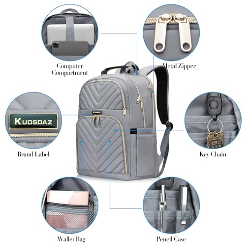 Laptop Backpack Women Big Student Bookbag Middle High School Teen Girls - color: Grey, size: 15.6 Inch