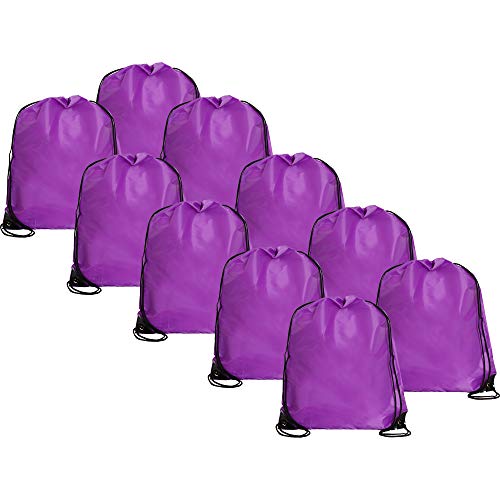 Threadart Purple Drawstring Backpack - Pack of 10 Cinch Sack 15x18.5 | Pack of 10 Purple drawstring cinch backpacks, 15"x18.5"; for gym, sports, travel, school & DIY decorating - color: Purple