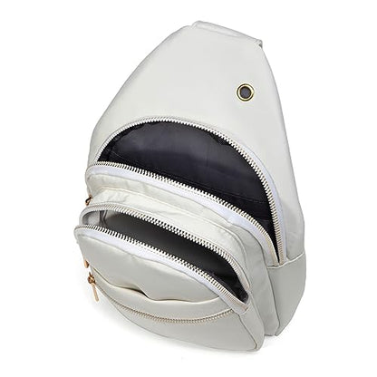 EVANCARY Small Sling Bag Crossbody Bags for Women Men, Sling Backpack Chest Daypack Cross Body Bag for Travel Outdoor - color: White Beige