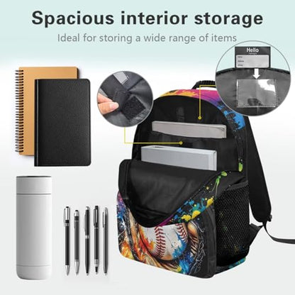 Bulopur 5 Piece Baseball Backpack Set for School Boys 8-12 - color: Baseball Player Ink Splash