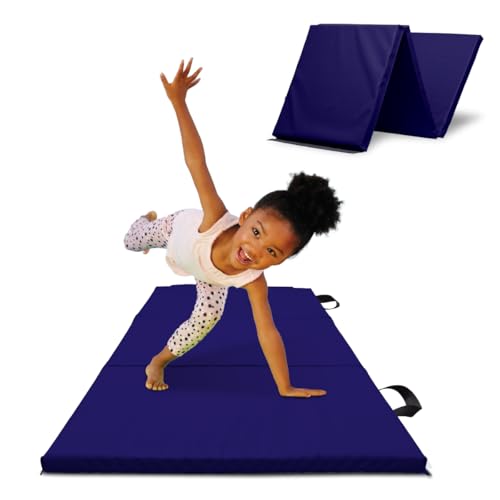Antsy Pants Tumbling Mat for Kids – Gymnastics Mat, Easy to Clean, Sturdy, Foldable Tumbling Mats, Padded, Lightweight, Portable, Gymnastics Equipment for Active Play - color: 3-Fold Navy Blue