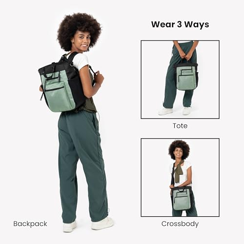 Sherpani Soleil, Anti Theft Convertible Backpack, 3 in 1 Tote, Crossbody Purse, 18L Travel Bag, Fits 13” Laptop (Aloe Mist Signature) - color: Aloe Mist - Signature