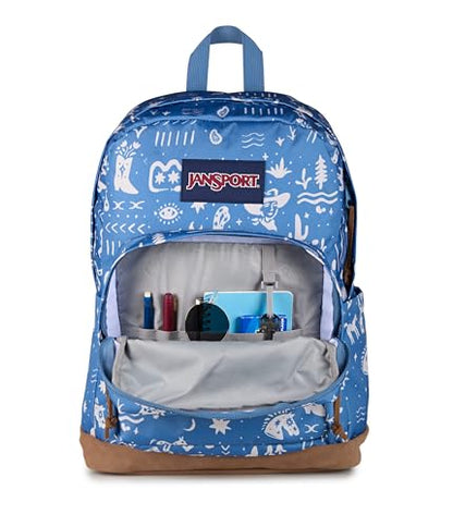 JanSport Right Pack Backpack - Durable Daypack with Padded 15" Laptop Sleeve, Spacious Main Compartment & Integrated Water Bottle Pocket - Yeehaw And Horses Elemental Blue/Cream - color: Yeehaw and Horses Elemental Blue/Cream