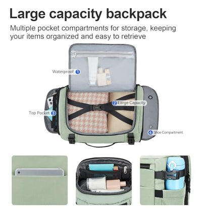 Carry On Travel Backpack with Shoe Compartment Flight Approved Laptop Backpack Expandable Work Business Backpack for Women Men Casual Daypack, Light Green - color: Light Green, style: A