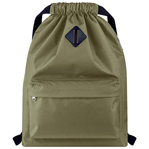 Vorspack Drawstring Backpack Water Resistant String Bag Sports Gym Sack with Side Pocket for Men Women - color: 02-green