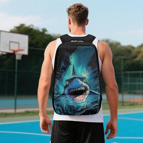 Basketball Backpack With Separate Ball Compartment And Shoes Fit Basketball Volleyball Football - color: Fierce Shark