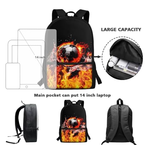 ZOUTAIRONG School Bags for Boys 7-10/10-12/12-16, Flaming Water Soccer Ball Design Insulated Water Bottle for Hot & Cold Drinks, Casual Cute Backpack with Side Pockets - color: Flaming Water Soccer Ball Design