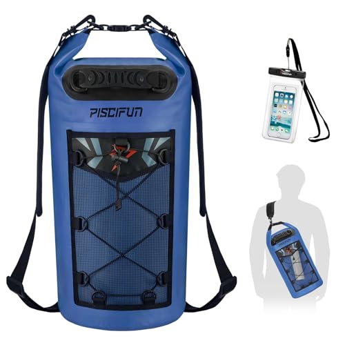 Piscifun Dry Bag, Waterproof Floating Backpack 10L/20L/30L/40L with Waterproof Phone Case for Boating, Kayaking, Fishing - color: Sapphire Blue, style: 20l