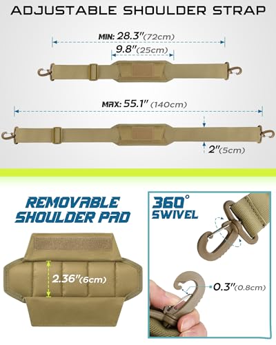 WYNEX Shoulder Strap Pad for Tactical Pouch, Universal Bag Strap with Detachable Thick Pad Single Shoulder Straps Replacement - color: Khaki, size: 2“ Strap