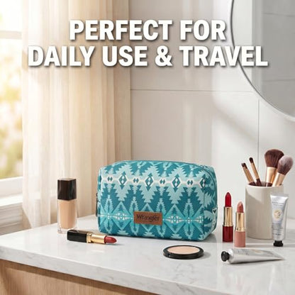 Montana West X Wrangler Travel Makeup Bag Waterproof Cosmetic Bag Portable Makeup Pouch for Women Large Toiletry Bag - color: Turquoise