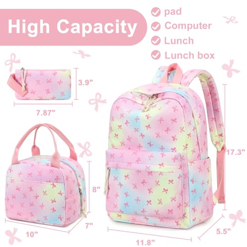 LEDAOU Backpack for Girls School Bag Kids Bookbag Teen Backpack Set Daypack with Lunch Bag and Pencil Case | Kids - color: Bow Rainbow