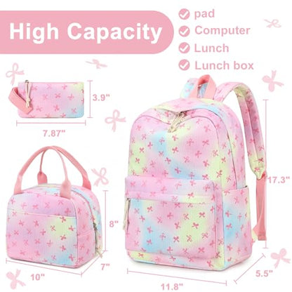 LEDAOU Backpack for Girls School Bag Kids Bookbag Teen Backpack Set Daypack with Lunch Bag and Pencil Case | Kids - color: Bow Rainbow