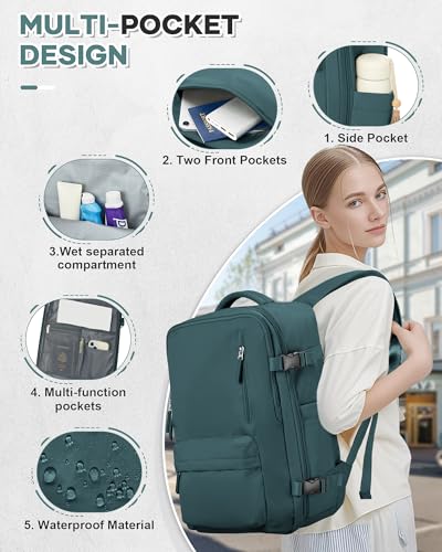 VECAVE Travel Backpack,Carry On Backpack for Women,Airline Flight Approved Waterproof 14 Inch Laptop Backpack with Shoe Compartment Casual Daypack Backpacks PeacockBlue - color: E-peacockblue, size: Small