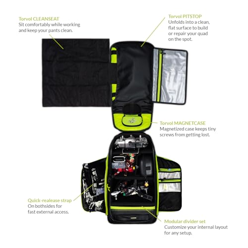 TORVOL - Quad PITSTOP Backpack Pro V2 – FPV Drone Backpack for 4 Quads + Gear, Compatible with DJI Mini 3, DJI Mini 4 Pro, Avata, Mavic, Goggles, Laptop, Black & Green, With Rain Cover, 30L