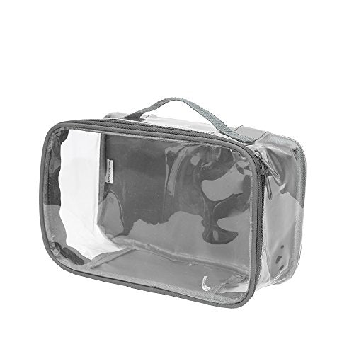 Small Clear Travel Packing Cube/See Through PVC Plastic Pouch for Carry On Suitcase, Backpack or Diaper Bag/Transparent Multipurpose Accessories, Makeup & Underwear Organizer w/Handle (Gray) - color: Gray