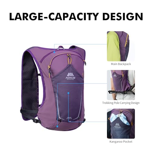 AONIJIE Running Hydration Vest for Men Women 8L Backpack with 500ml Soft Flask Water Bottle - style: Purple