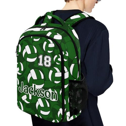 Dark Green Volleyball Pattern Shoulders Backpack Laptop Bag Bookbags Personalized Casual Daypack for Sports Birthday Holiday Party Gift - color: Dark Green Volleyball Pattern