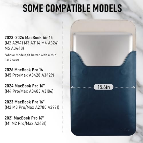 Allinside 15-16 inch Laptop Sleeve Case Compatible with MacBook Pro 16 2021-2026/MacBook Pro 15 2016–2019, Waterproof PU Leather Laptop Sleeve Bag Protective Vertical Case Cover, Blue - color: Blue, size: 15.6 in for Macbook Pro15/Pro 16