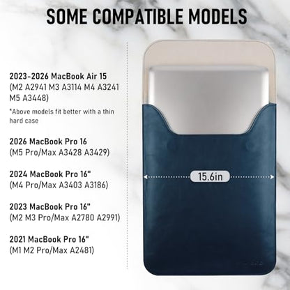 Allinside 15-16 inch Laptop Sleeve Case Compatible with MacBook Pro 16 2021-2026/MacBook Pro 15 2016–2019, Waterproof PU Leather Laptop Sleeve Bag Protective Vertical Case Cover, Blue - color: Blue, size: 15.6 in for Macbook Pro15/Pro 16