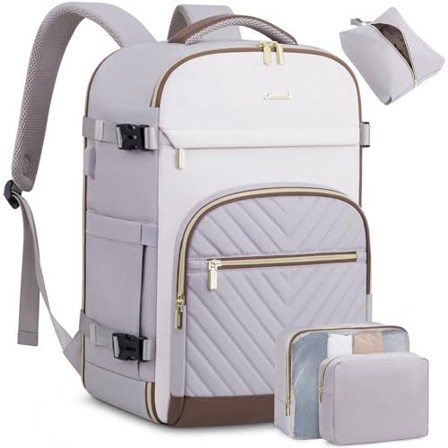 LOVEVOOK Travel Backpack for Women,40L Carry On Backpack for Airplanes,17.3 Inch Laptop Personal Item Travel Bag - color: Beige Grey Brown, size: L-4pcS