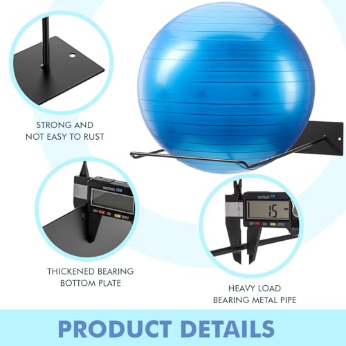 Threan Metal Medicine Ball Rack Wall Mounted 16.6'' Large Yoga Storage Ball Rack Thickened Black Sport Exercise Equipment Holder for Home Gyms Studios Space