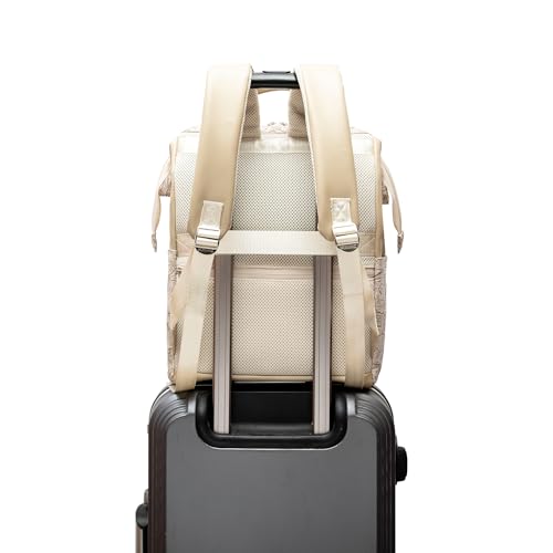 Kinmac Wide Open Style Laptop Backpack for Laptop Up to 15.6 Inch Men Women Travel Outdoor Backpack (Apricot Flower PU) - color: Apricot Flower Pu