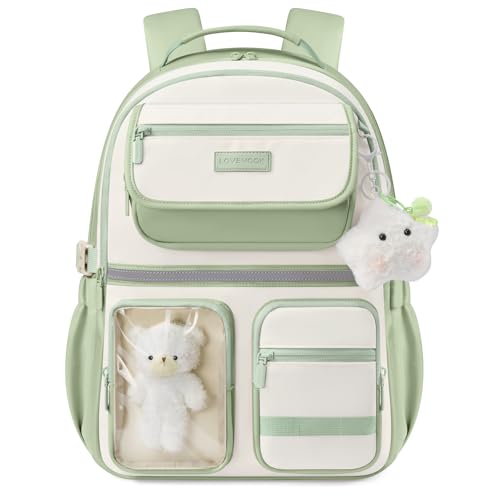 LOVEVOOK School Backpack for Girls, Cute Bookbag for Teen 8-16, DIY Friendly 15.6" Laptop Backpack for Middle High College Student Back to School, Bag with Water Bottle Pocket for Travel,Green - color: Green, size: 15.6 inch