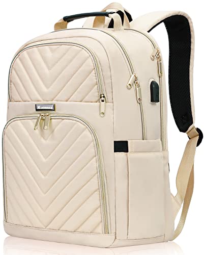 Laptop Backpack for Women, Large School Backpacks for Girls,17.3 Inch Fashion Quilted College Bookbags, Womens Travel Backpack, Beige - color: Beige, size: 17.3 Inch