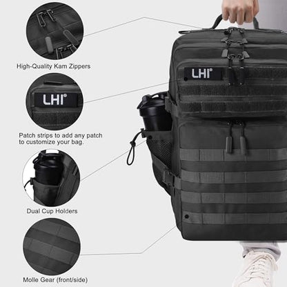 LHI Military Tactical Backpack for Men and Women 45L Army 3 Days Assault Pack Bag Large Rucksack with Shoe Compartment - color: 1.2 Shoe Compartment(black)