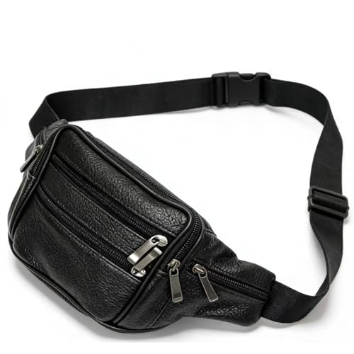 Leather Fanny Pack Travel Waist Bag 7 Pockets Waist Pack.Suitable for Outdoor Mountaineering Travel Camping Cycling Running etc FANNING511 Fanny pack (Black) - color: black