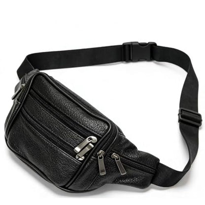 Leather Fanny Pack Travel Waist Bag 7 Pockets Waist Pack.Suitable for Outdoor Mountaineering Travel Camping Cycling Running etc FANNING511 Fanny pack (Black) - color: black