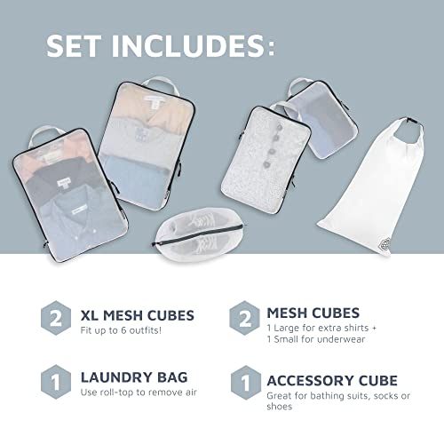 Large Packing Cube Set with See Through Mesh- Compression Packing Cubes Travel Organizers by TRIPPED Travel Gear (White) - color: White