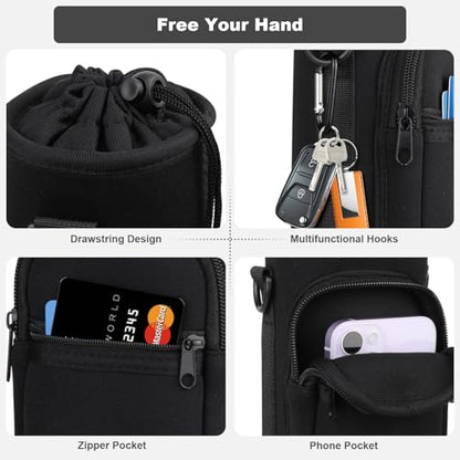 Water Bottle Holder with Strap, Water Bottle Carrier Bag with Phone Pocket, Shoulder Hand Strap Insulated Neoprene 32/40 oz Water Bottle Sleeve for Walking Hiking Camping Gym - color: 1 BLACK, size: under 40oz