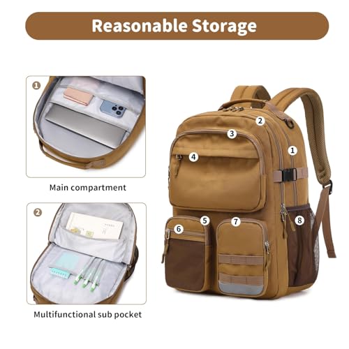 Lohol Water Resistant Backpack with Multifunctional Pockets for Teens, Durable Bookbag fits 15.6 inch Laptop for School Travel College, 25L (Beige) - color: Beige