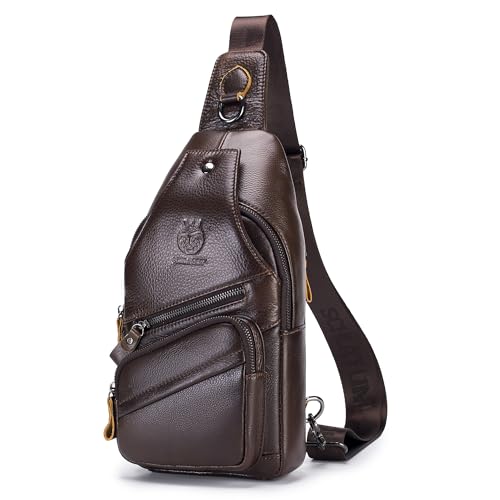 LUKZIJAES Genuine Leather Sling Bag for Men - color: #12-coffee