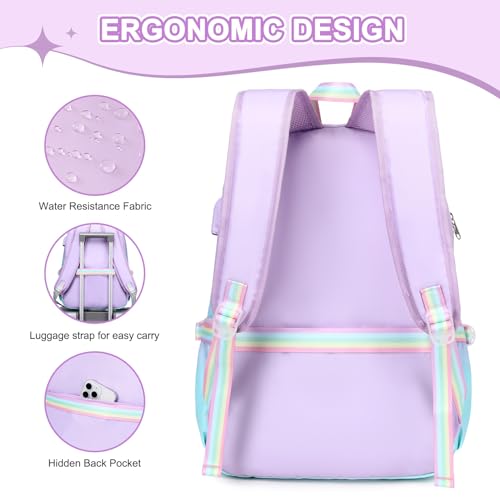 Scothen Backpacks for Girls, Girls Backpack with Lunch Box & Pencil Pouch for Teens Girl Kids Elementary Middle High School College Student Bookbag Daypack Laptop Travel Backpack for Women - color: Purple Blue
