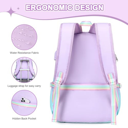 Scothen Backpacks for Girls, Girls Backpack with Lunch Box & Pencil Pouch for Teens Girl Kids Elementary Middle High School College Student Bookbag Daypack Laptop Travel Backpack for Women - color: Purple Blue